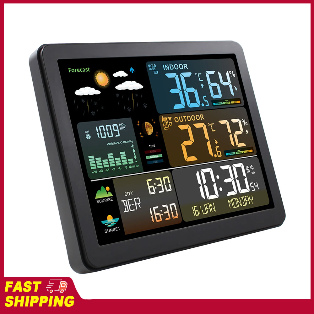 Weather Station Indoor - Jam Cuaca Layar Warna Besar Multifungsi